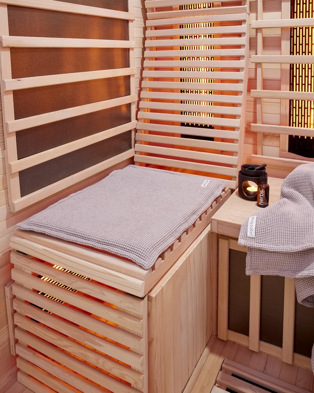 Detailaufnahme Saunasitzkissen aus Bio-Baumwoll-Wafflepiqué.